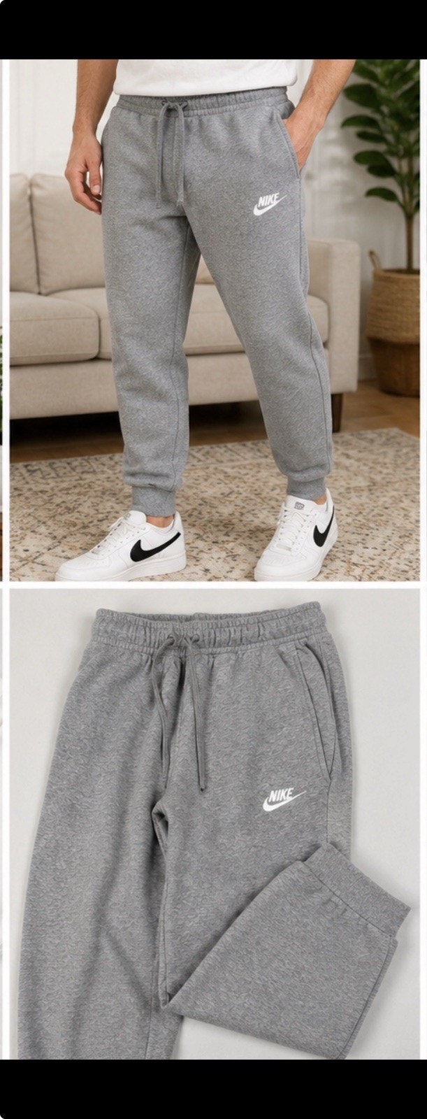Nike Gray Fleece Sweatpants Joggers Menâs Medium Drawstring
